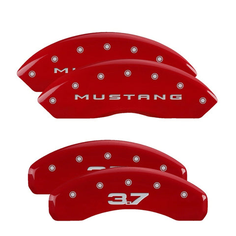 MGP 4 Caliper Covers Engraved Front 2015/Mustang Engraved Rear 2015/37 Red finish silver ch - 10202SM32RD