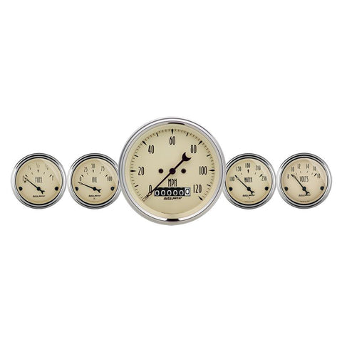 Autometer Antique Beige 5 Piece Kit 3-3/8in & 2-1/16 Elec. Speedometer Gauges - 1840