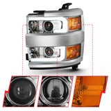 ANZO 2015-2016 Chevrolet Silverado Projector Headlights w/ Plank Style Design Chrome w/ Amber - 111360