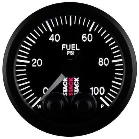 Autometer Stack Instruments Pro Control 52mm 0-100 PSI Fuel Pressure Gauge - Black (1/8in NPTF Male) - ST3506