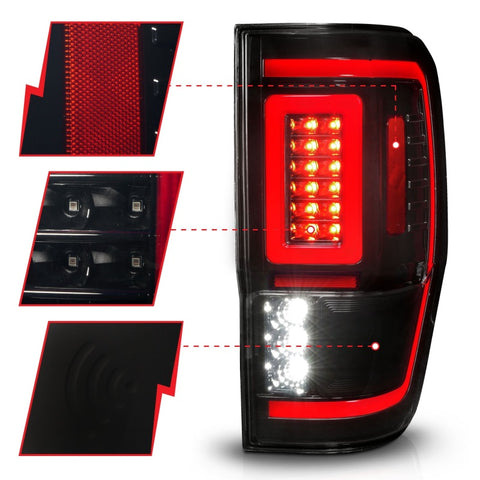 ANZO 19-22 Ford Ranger Full LED Taillights w/ Lightbar Sequential Signal Black Housing/Smoke Lens - 311447