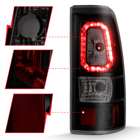 ANZO 2003-2006 Chevy Silverado 1500 LED Taillights Plank Style Black w/Smoke Lens - 311328