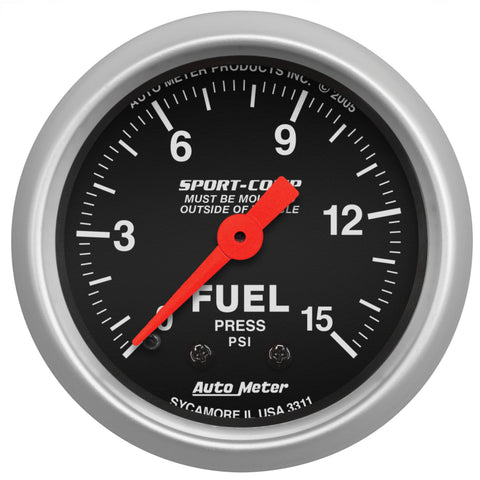 Autometer 2-1/16in 0-15 PSI Mechanical Sport-Comp Fuel Pressure Gauge - 3311
