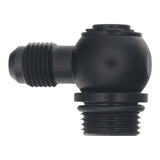 DeatschWerks 8AN ORB Male to 6AN Male Flare Low Profile 90-Degree Swivel - Anodized Matte Black - 6-02-0419-B