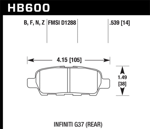 Hawk 2008-2009 Infiniti EX35 Journey HPS 5.0 Rear Brake Pads - HB600B.539