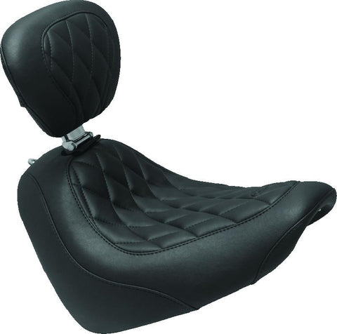 Mustang 18-21 Harley Fat Bob Wide Tripper Solo Seat w/Driver Backrest Diamond Stitch - Black - 83016