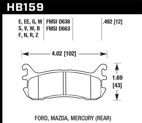 Hawk 94-05 Mazda Miata / 95-98 Mazda Protege (w/ Rear Disc Brakes) DTC-50 Race Rear Brake Pads - HB159V.492