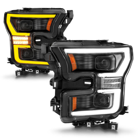 ANZO 15-17 Ford F-150 LED Projector Headlights - w/ Light Bar Switchback Black Housing - 111547