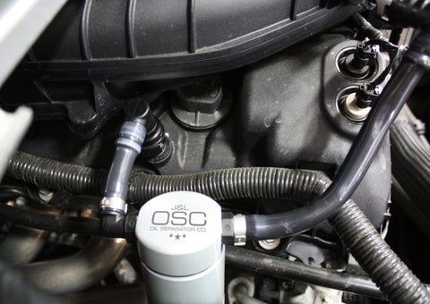 J&L 11-17 Ford Mustang V6 Passenger Side Oil Separator 3.0 - Clear Anodized - 3014P-C