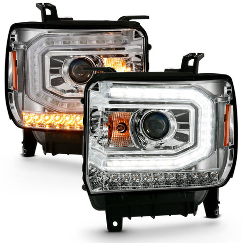 ANZO 2016-2019 Gmc Sierra 1500 Projector Headlight Plank Style Chrome w/ Sequential Amber Signal - 111486
