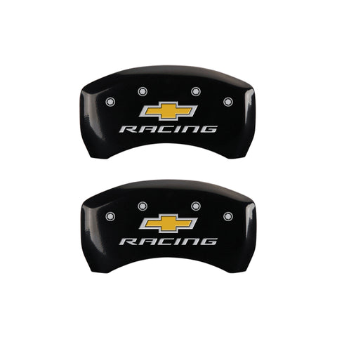 MGP 4 Caliper Covers Engraved Front & Rear Chevy racing Black finish silver ch - 14231SBRCBK