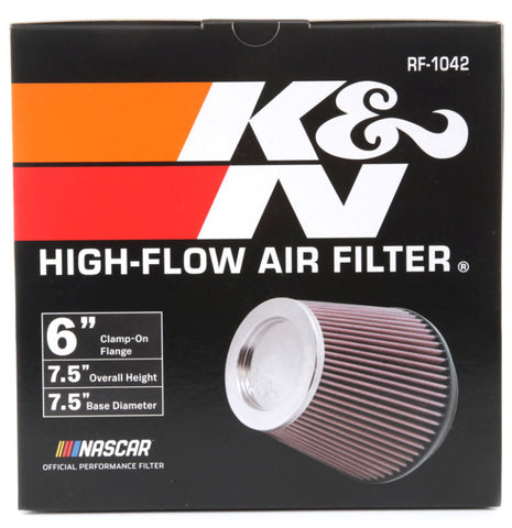 K&N Round Tapered Universal Air Filter 6in Flange ID x 7.5in Base OD x 5in Top OD x 6.5in Height - RF-1042