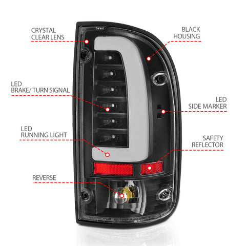 ANZO 95-00 Toyota Tacoma LED Taillights Black Housing Clear Lens (Pair) - 311353