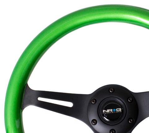 NRG Classic Wood Grain Steering Wheel (350mm) Green Pearl/Flake Paint w/Black 3-Spoke Center - ST-015BK-GN