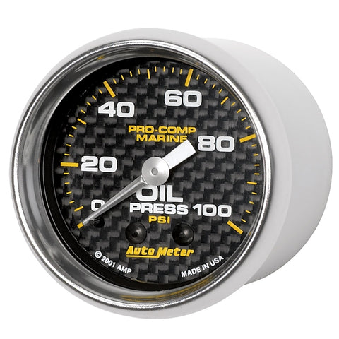 Autometer Marine Carbon Fiber Ultra-Lite 2-1/16in 100PSI Mechanical Oil Pressure Gauge - 200790-40