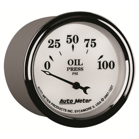 AutoMeter Gauge Oil Press 2-1/16in. 100PSI Elec Old Tyme White II - 1227