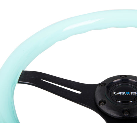 NRG Classic Wood Grain Steering Wheel (350mm) Minty Fresh Color Grip w/Black 3-Spoke Center - ST-015BK-MF