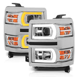 ANZO 14-15 Chevrolet Silverado 1500 Projector Headlights w/ Plank Style Switchback Chrome w/ Amber - 111413