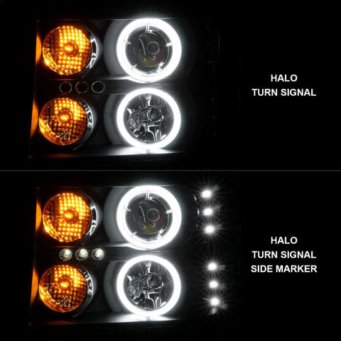 ANZO 2007-2013 GMC Sierra 1500 Projector Headlights w/ Halo Black - 111125