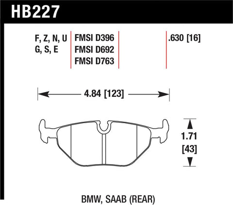 Hawk 92-95 BMW 325iS HT-10 Race Rear Brake Pads - HB227S.630
