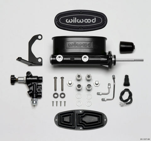 Wilwood HV Tandem M/C Kit w L/H Bracket & Prop Valve - 7/8in Bore Black-W/Pushrod - 261-13271-BK