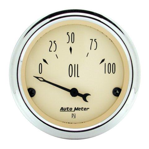 Autometer 2-1/16 inch Electric Oil Pressure 100PSI Antique Beige Gauge - 1827