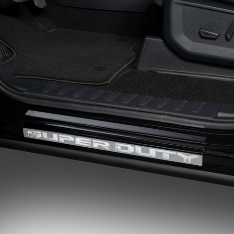 Putco 99-16 Ford SuperDuty Crew Cab w/ SUPERDUTY Etching (4pcs) Black Platinum Door Sills - 95128BPFD