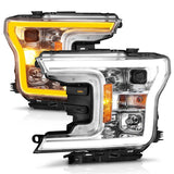 ANZO 2018-2020 Ford F-150 Projector Headlight w/Plank Style Switchback Chrome Housing - 111510