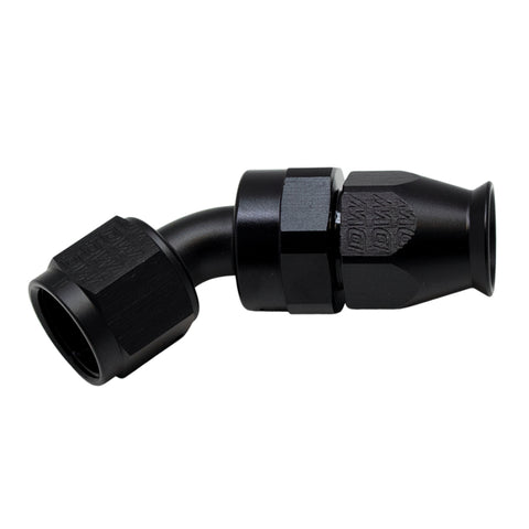 DeatschWerks 8AN Female Swivel 45-Degree Hose End PTFE (Incl 1 Olive Insert) - Anodized Matte Black - 6-02-0855-B