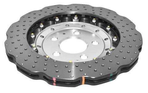 DBA 2014+ Audi RS Q3 Front 5000 Series Cross Drilled & Dimpled Rotor w/Clear Anodized Hat - DBA52836WSLVXD