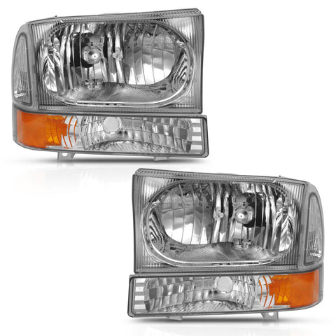 ANZO 2000-2004 Ford Excursion Crystal Headlight w/ Corner Light Chrome Amber (w/o Bulb) - 111458