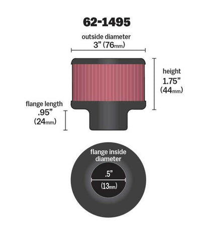 K&N .5in Flange ID x 3in OD x 3.25in H Rubber Base Crankcase Vent Filter - 62-1495