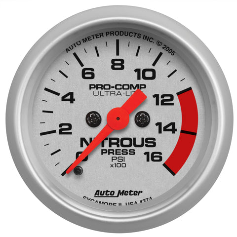 Autometer Ultra-Lite 52mm FSE 0-1600 PSI Nitrous Pressure Gauge - 4374