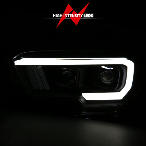 ANZO 2016-2017 Toyota Tacoma Projector Headlights w/ Plank Style Switchback Black w/ Amber - 111396