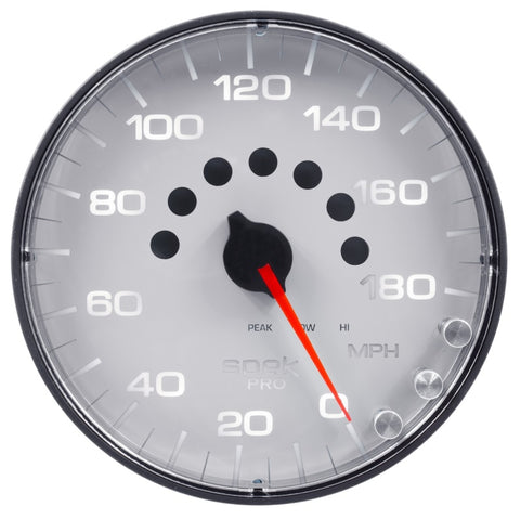 Autometer Spek-Pro Gauge Speedometer 5in 180 Mph Elec. Programmable White/Black - P230128