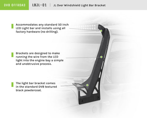 DV8 Offroad 2018+ Jeep Wrangler JL Over Windshield Light Bar Bracket - LBJL-01