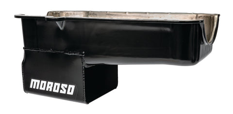 Moroso 80-85 Chevrolet SBC (w/Passenger Side Dipstick) Wet Sump 7qt 9.5in Steel Oil Pan - Black - 20165