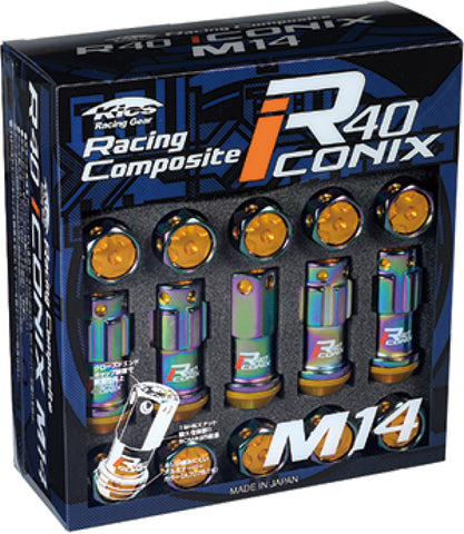 Project Kics 14x1.25 R40 Iconix Lock & Lug Nuts - Neo Chrome w/Gold Cap (16+4 Locks) - WRIA15NA