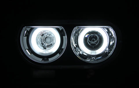 ANZO 2008-2014 Dodge Challenger Projector Headlights w/ Halo Black (CCFL) (HID Compatible) - 121306