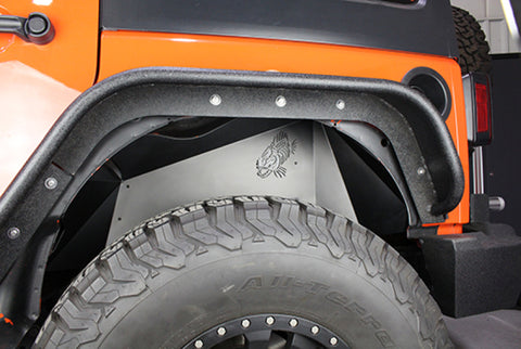 Fishbone Offroad 07-18 Jeep Wrangler JK Logo Aluminum Inner Fenders - Black Powdercoat - FB33073