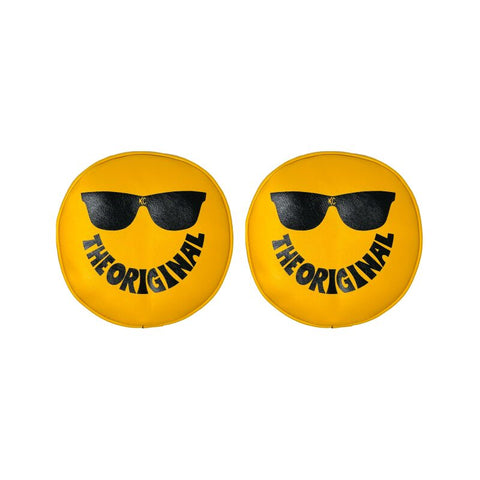 KC HiLiTES Retro 8in Round Yellow Vinyl Light Cover w/ Black KC The Original Logo (Pair) - 5805