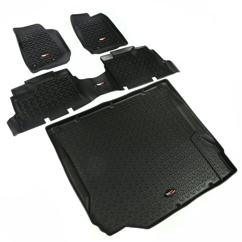 Rugged Ridge Floor Liner Front/Rear/Cargo Black 2007-2010 Jeep Wrangler JK 4 Dr - 12988.01