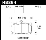 Hawk 13-17 Lexus GS350/GS350 F Sport / 12-17 Lexus IS350 Performance Ceramic Street Front Brake Pads - HB864Z.661