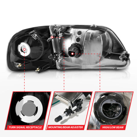 ANZO 1997-2003 Ford F150 Crystal Headlight Black w/ Parking Light - 111460