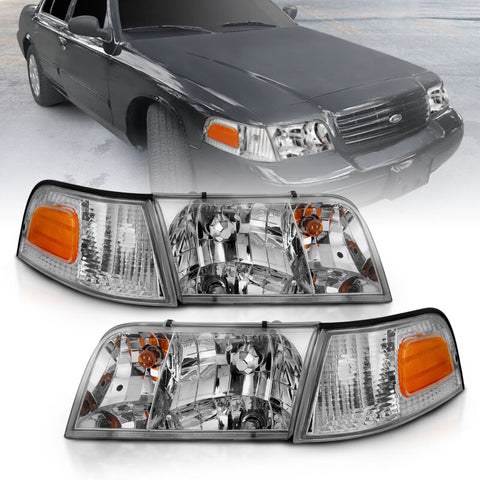 ANZO 1998-2005 Ford Crown Victoria Crystal Headlight Chrome With Bumper Light (OE) - 121556