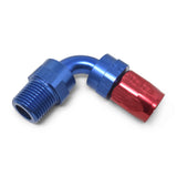 Russell Performance -10 AN Red/Blue 90 Deg Full Flow Swivel Pipe Thread Hose End (With 1/2in NPT) - 612120