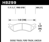 Hawk Dodge B1500 VanDurango/1500 Pickup/1500 Van / Ford / Lincoln LTS Street Front & Rear Brake Pad - HB299Y.650