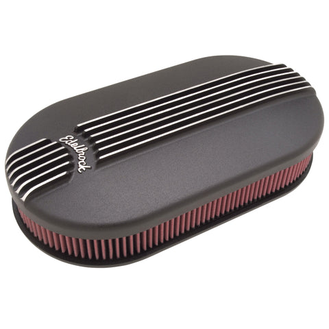 Edelbrock Air Cleaner Classic Series Oval Aluminum 17 5In X 9 35In X 4 45In Dual Carburetor Black - 41193