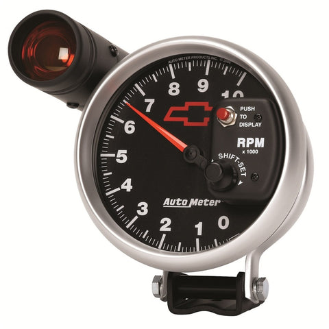 Autometer GM Bowtie Black 5in 10000 RPM Pedestal Electronic Tachometer w/ Ext Shift Light - 3699-00406