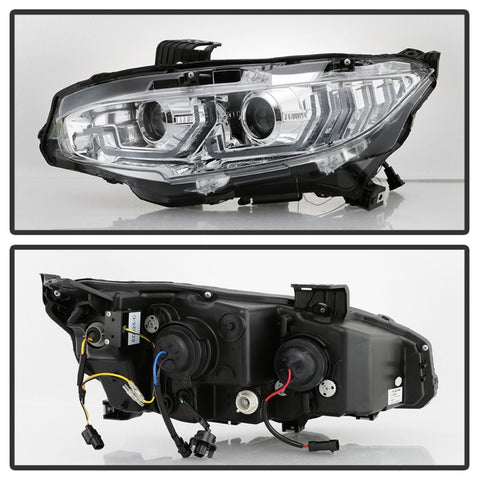 Spyder 16-18 Honda Civic 4Dr w/LED Seq Turn Sig Lights Proj Headlight - Chrome - PRO-YD-HC16-SEQ-C - 5086082
